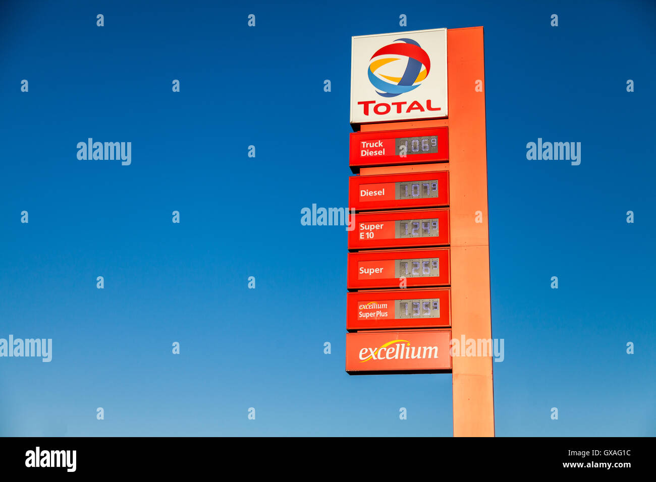 BURG / GERMANY SEPTEMBER 15, 2016 german gas station price sign from