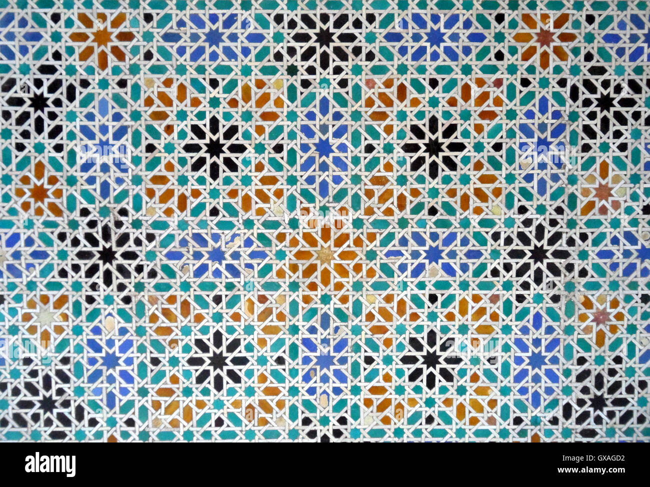 Brightly Color Moorish Style Tiled Wall in the Real alcazar of Seville ...