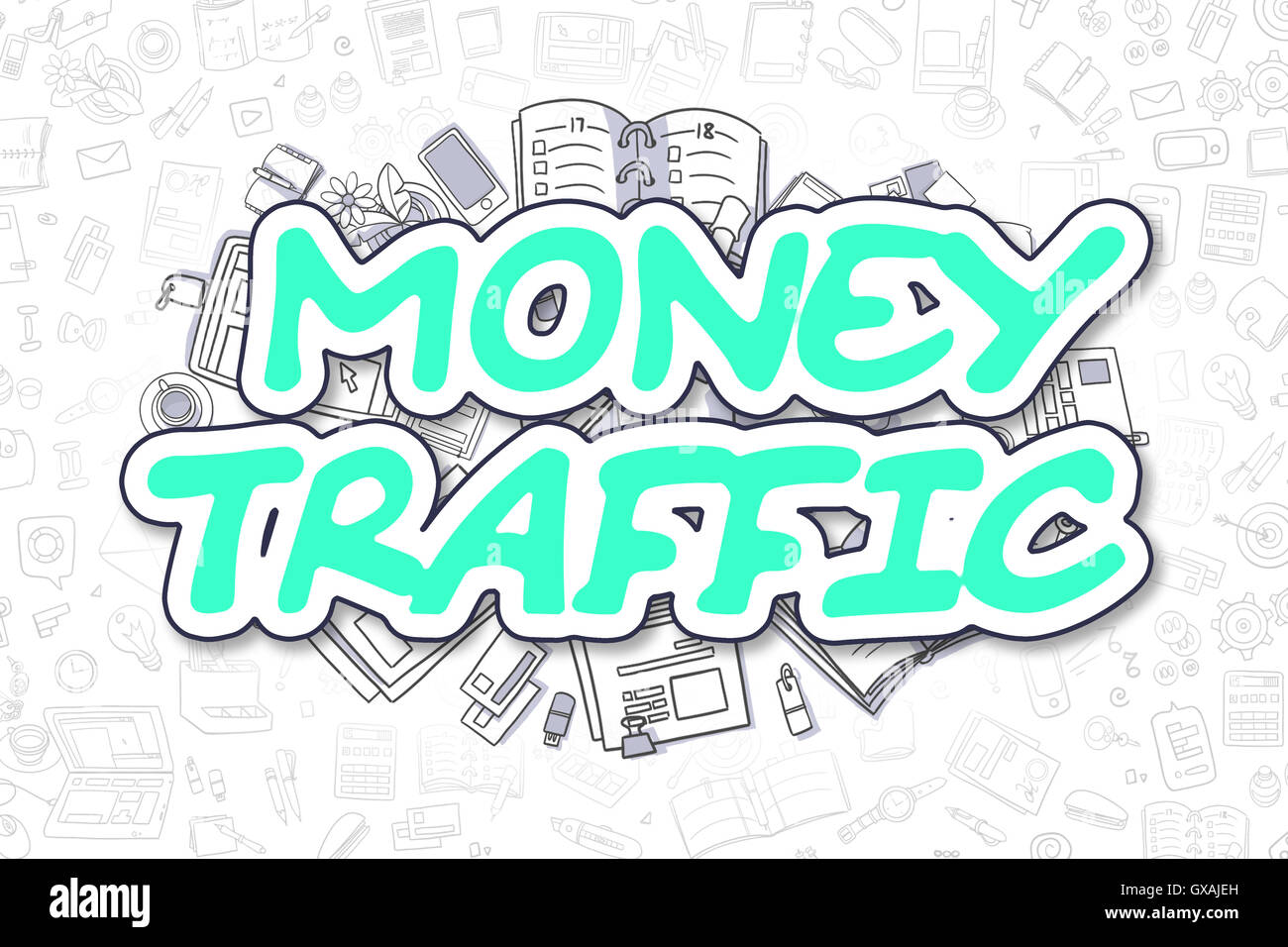 Money Traffic - Cartoon Green Word. Business Concept. Stock Photo