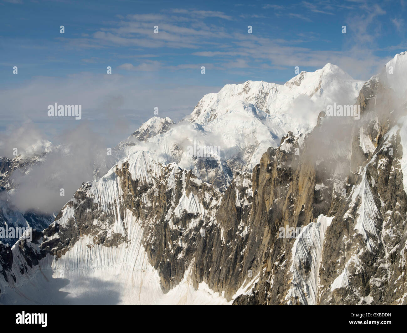 Aerial view of Denali (Mt. McKinley) and the Alaska Range on a ...