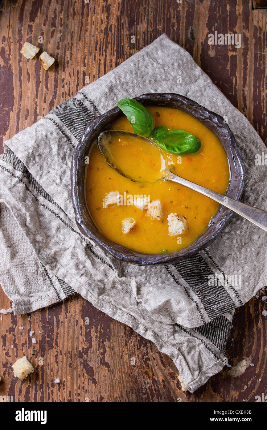 Bowl of carrot soup Stock Photo