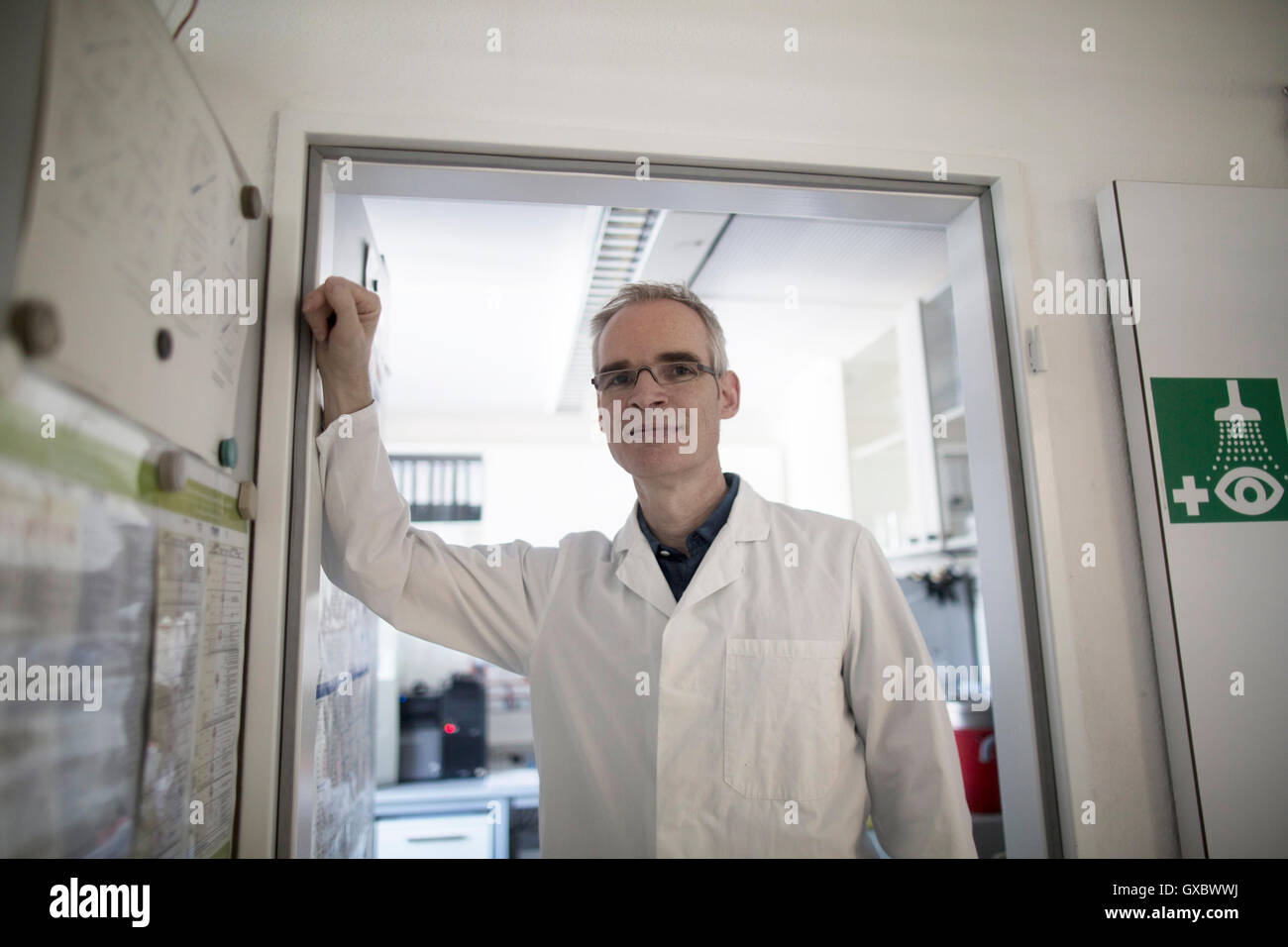 Portrait of male meteorologist at weather station laboratory Stock