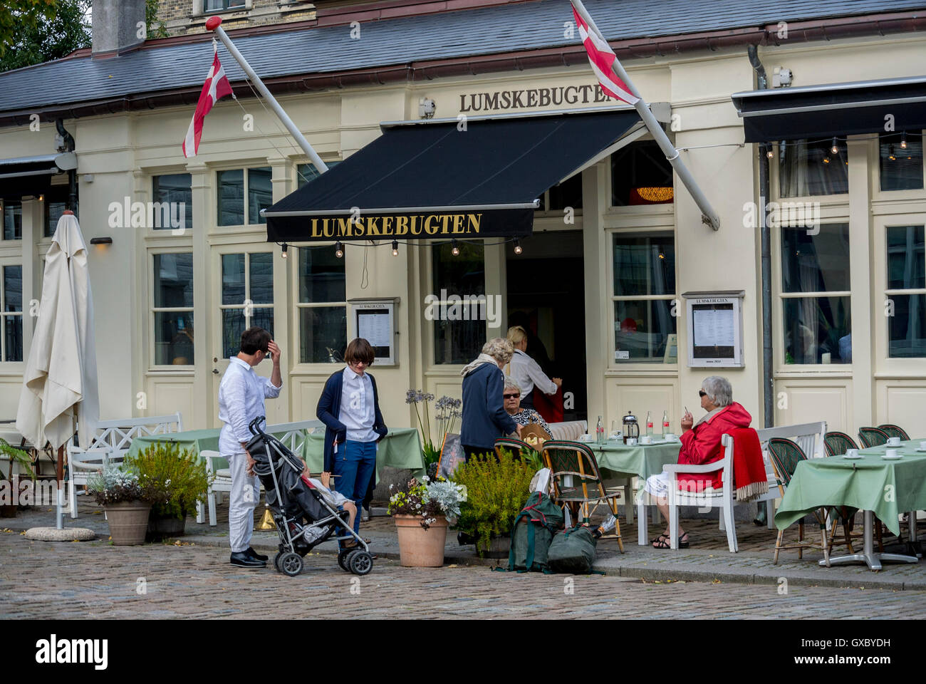 Copenhagen, Denmark, People on Terrace, Outside, Danish Restaurant 'Lumskebugten' Stock Photo