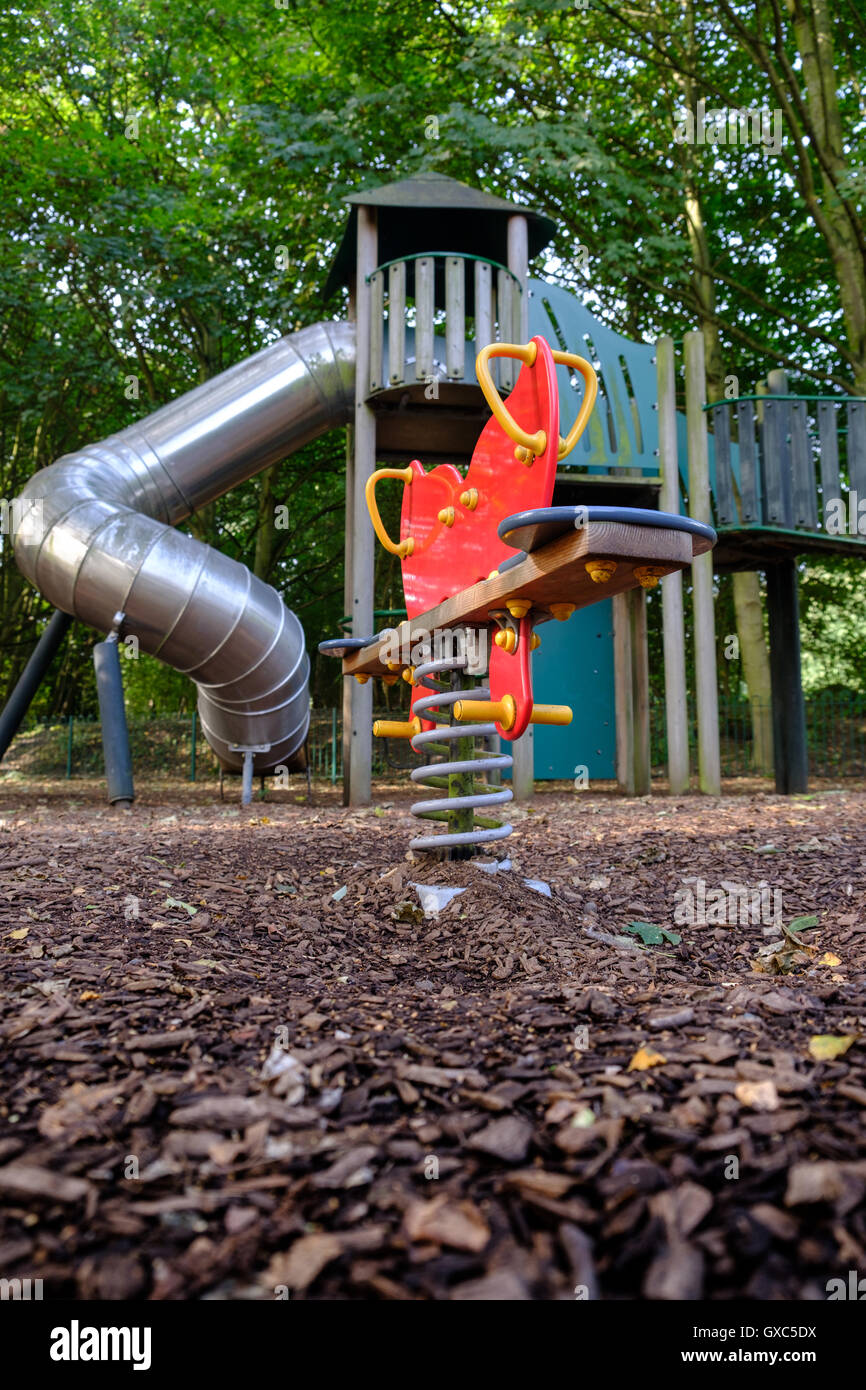 Deserted playground at Pooley Country Park, Warwickshire Stock Photo ...