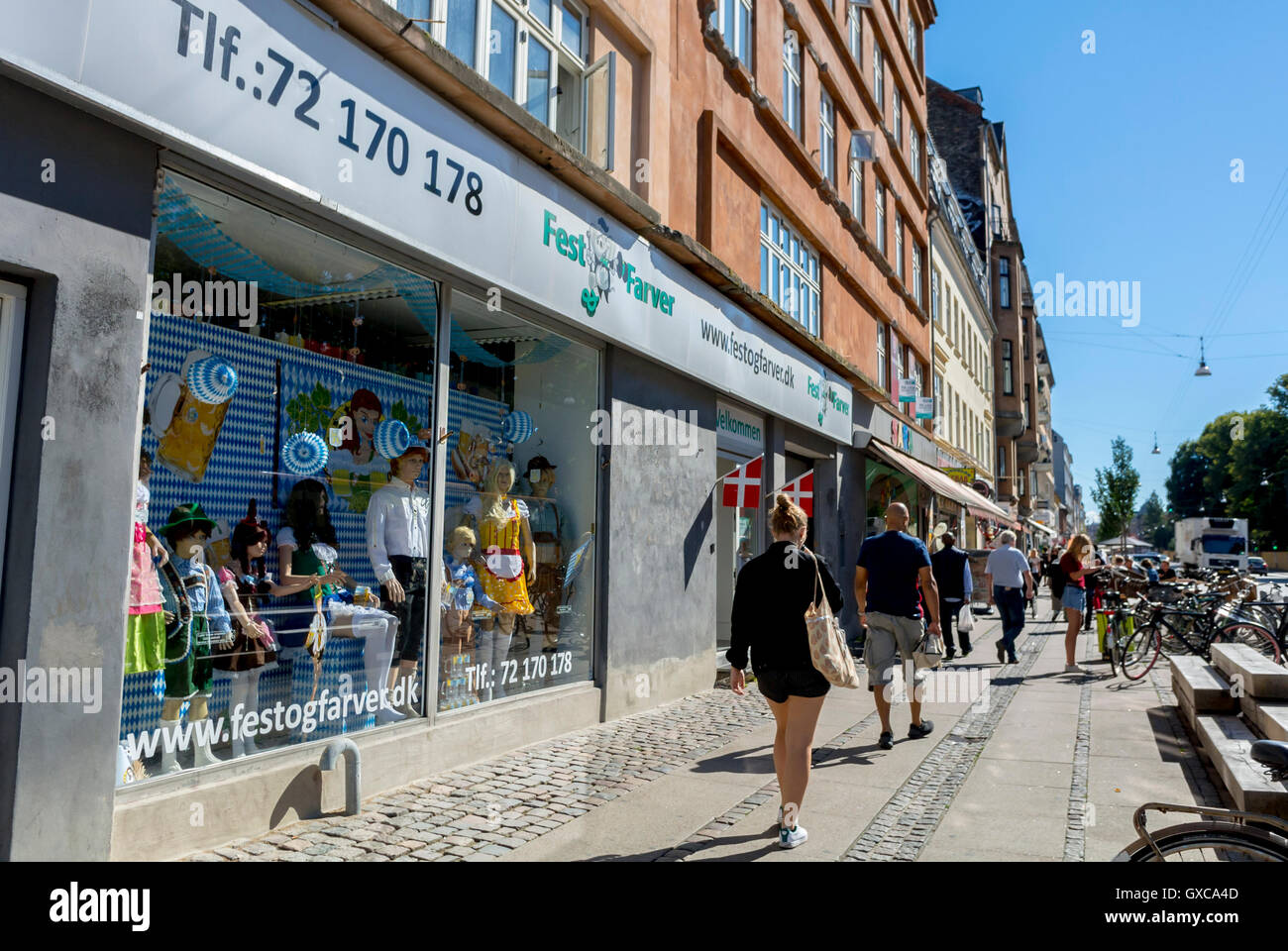 Copenhagen, Denmark, People Walking Near Store Fronts, Street Scenes, Stock Photo