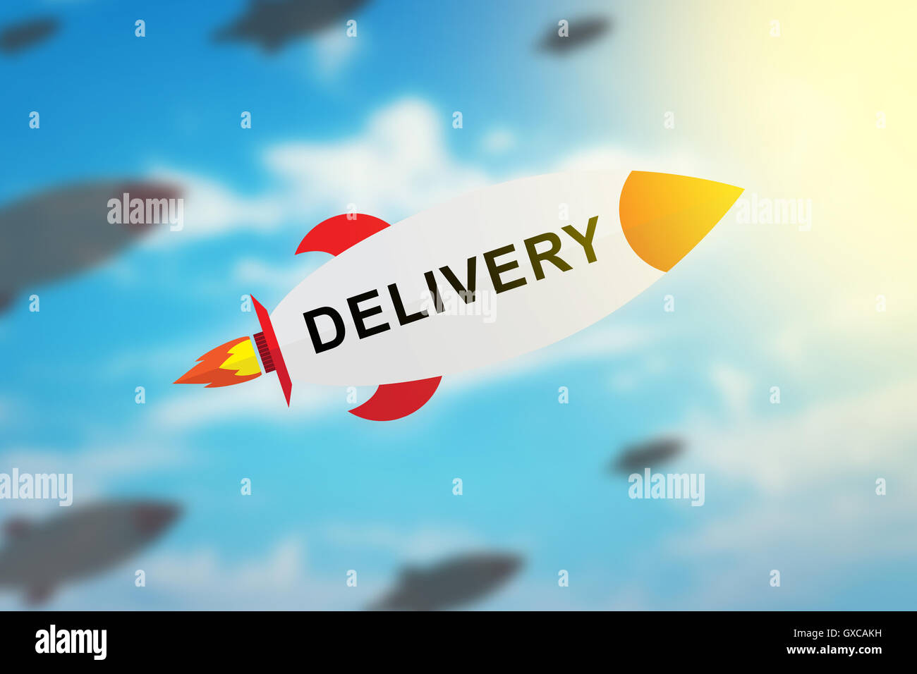 group of delivery flat design rocket with blurred background and soft light effect Stock Photo