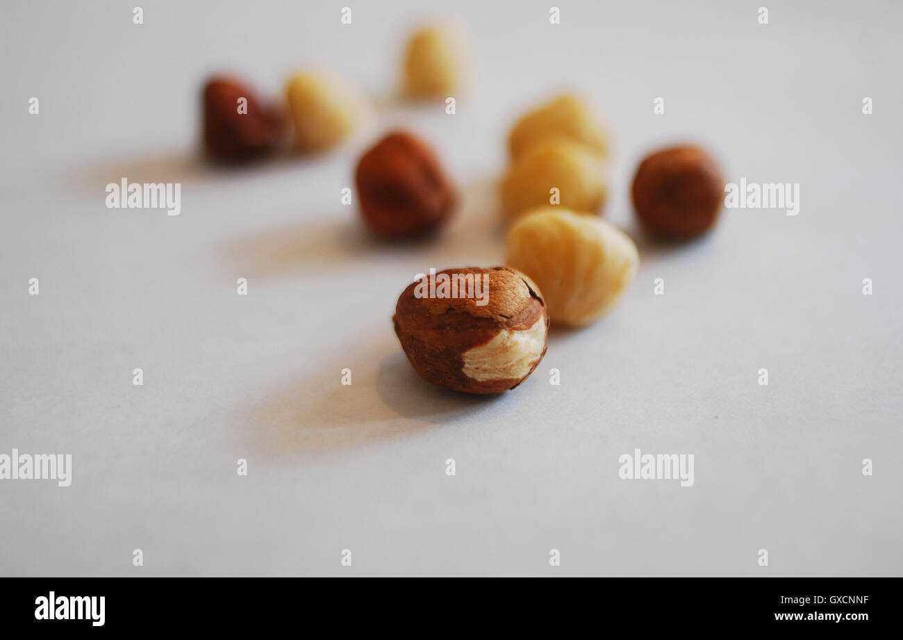 Hazelnuts, abstract, arty, blur, bokeh Stock Photo