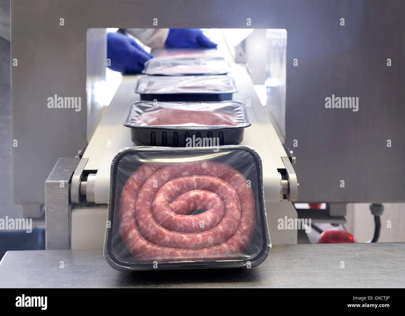 Workers packing Italian sausages in sausage factory Stock Photo Alamy