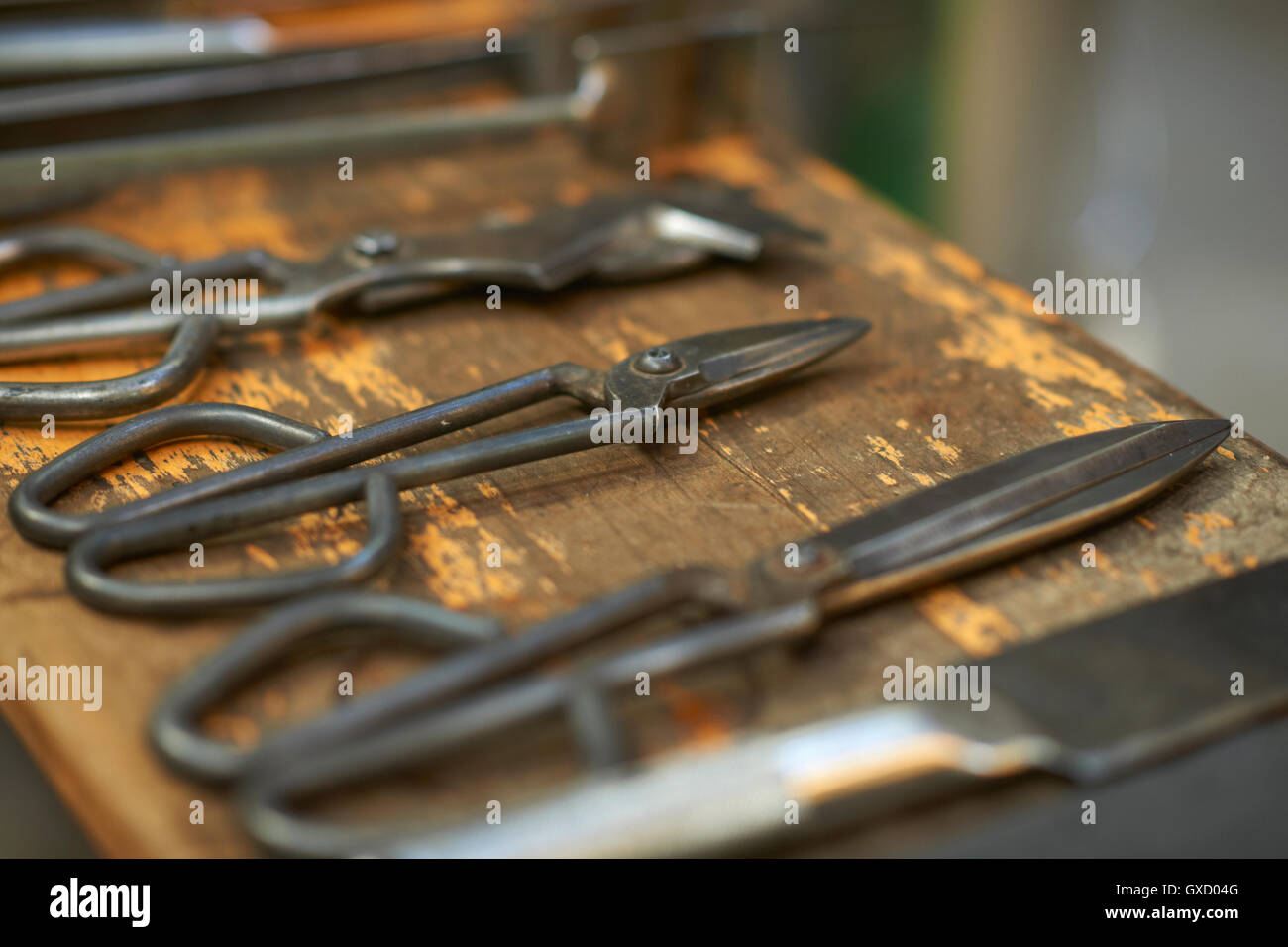 Close up of glassblowers hand tools Stock Photo
