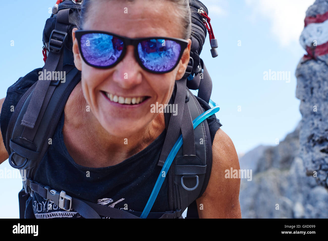 Portrait of hiker looking at camera smiling, Austria Stock Photo