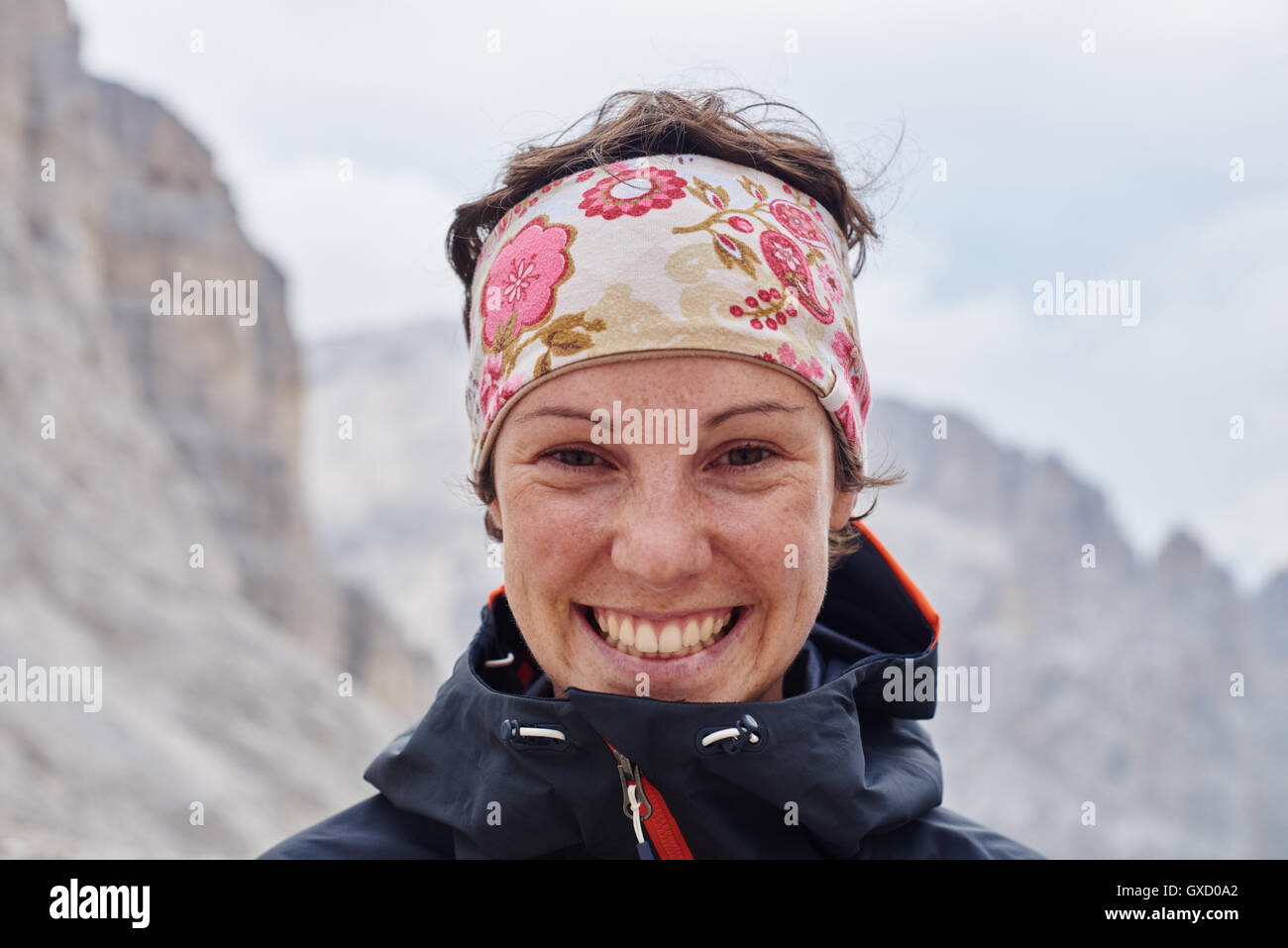Portrait of hiker looking at camera smiling, Austria Stock Photo