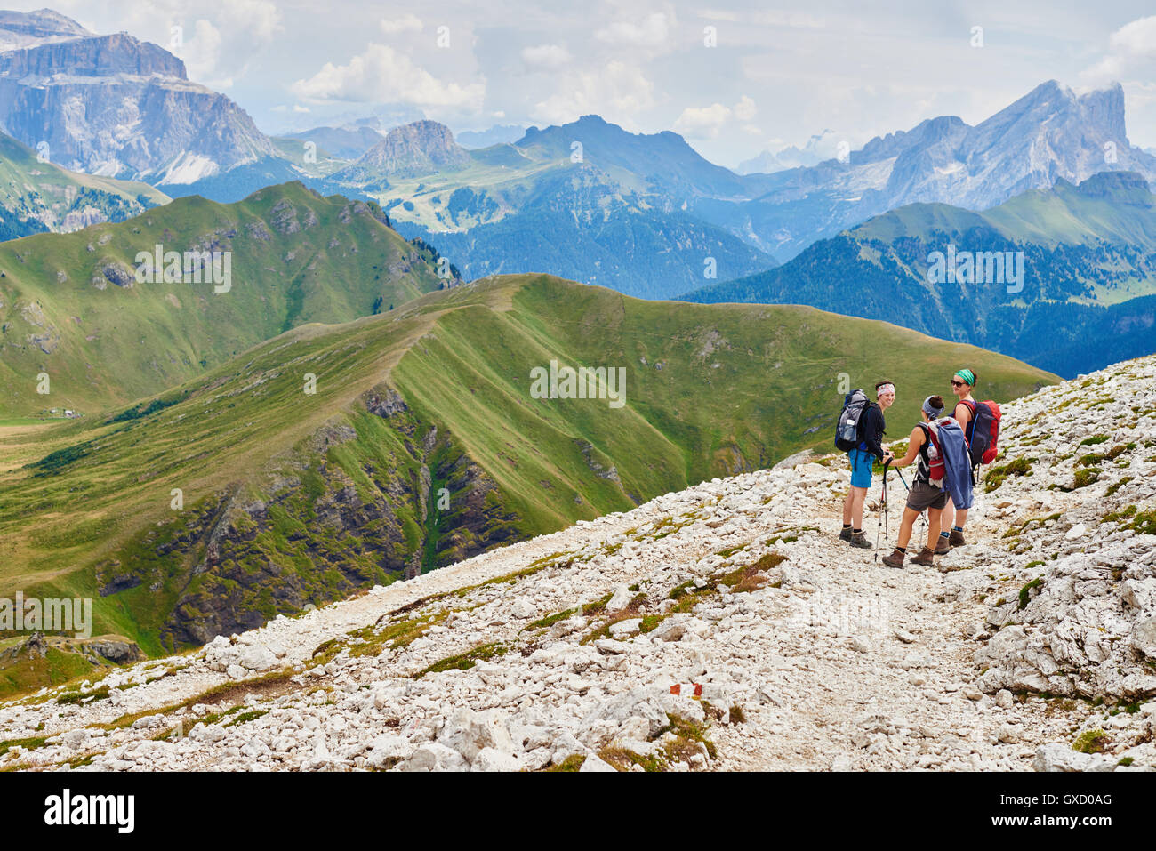 Scenic view of hikers on rocky mountainside, Austria Stock Photo