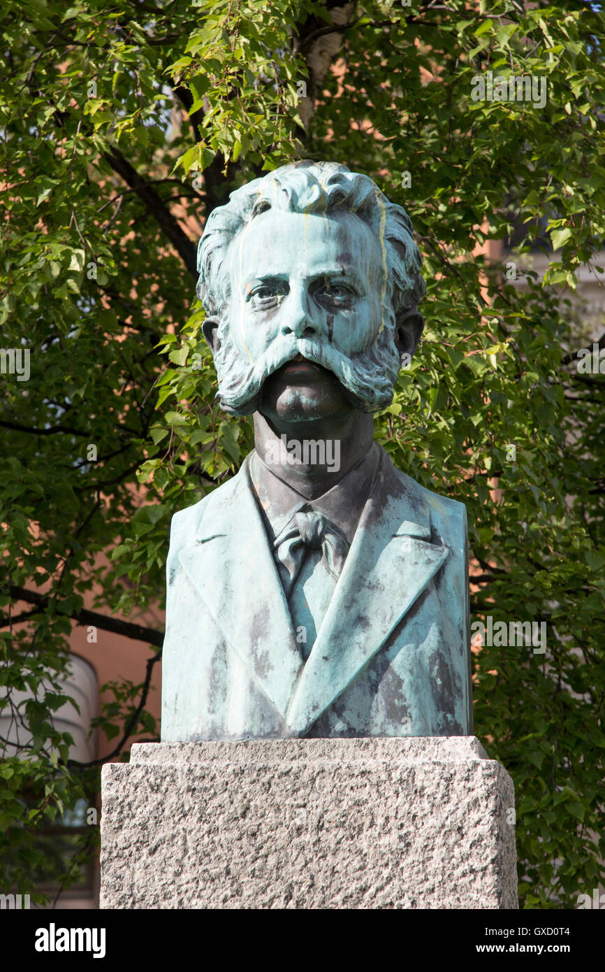 Memorial bust statue sculpture of musician Adolf Thomsen, 1852-1903, Tromso, Norway, Stock Photo