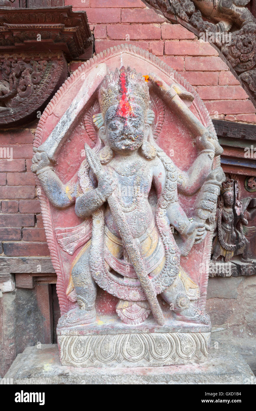 Hindu stone sculpture of Vishnu flanking the entrance to Changu Narayan temple near Bhaktapur, Nepal Stock Photo