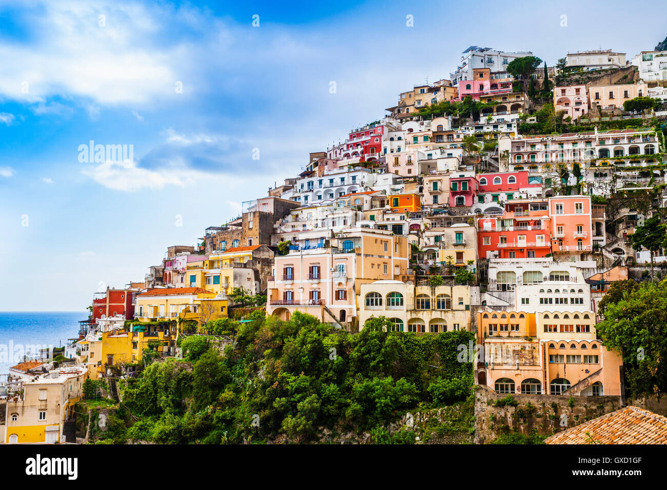 Cliff side buildings, Positano, Amalfi Coast, Italy Stock Photo