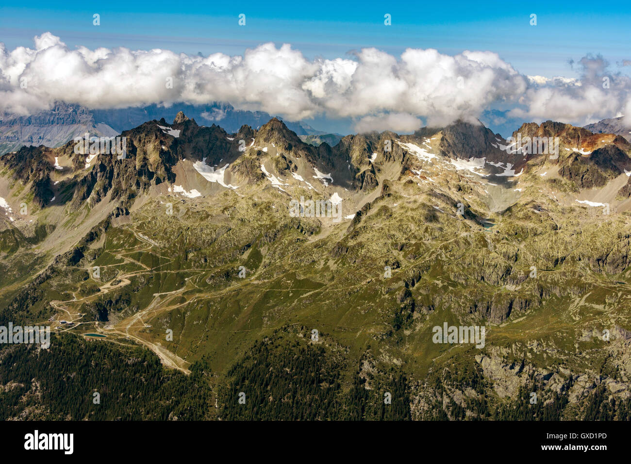 Aiguilles Rouges mountains seen from Grand Montets above Argentiere