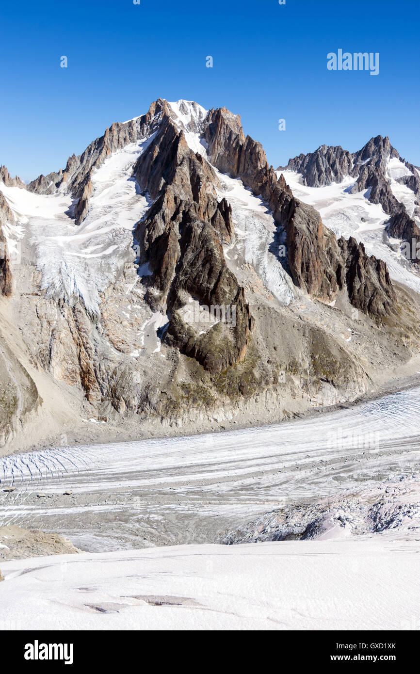Argentiere glacier and Aig. Argentiere from Grand Montets Stock Photo