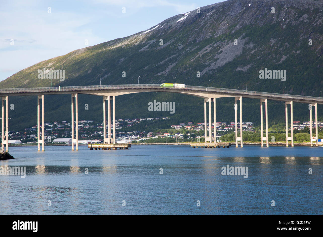 Tromso Bridge, cantilever road bridge in the city of Tromso, Norway, Stock Photo