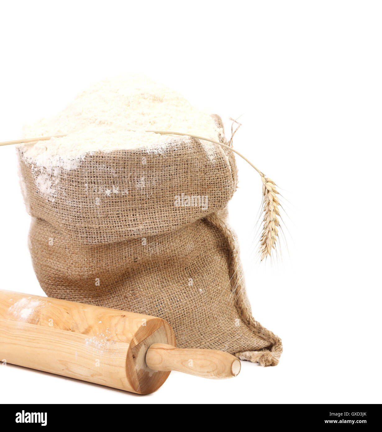 Composition of wheat flour in sack Stock Photo Alamy