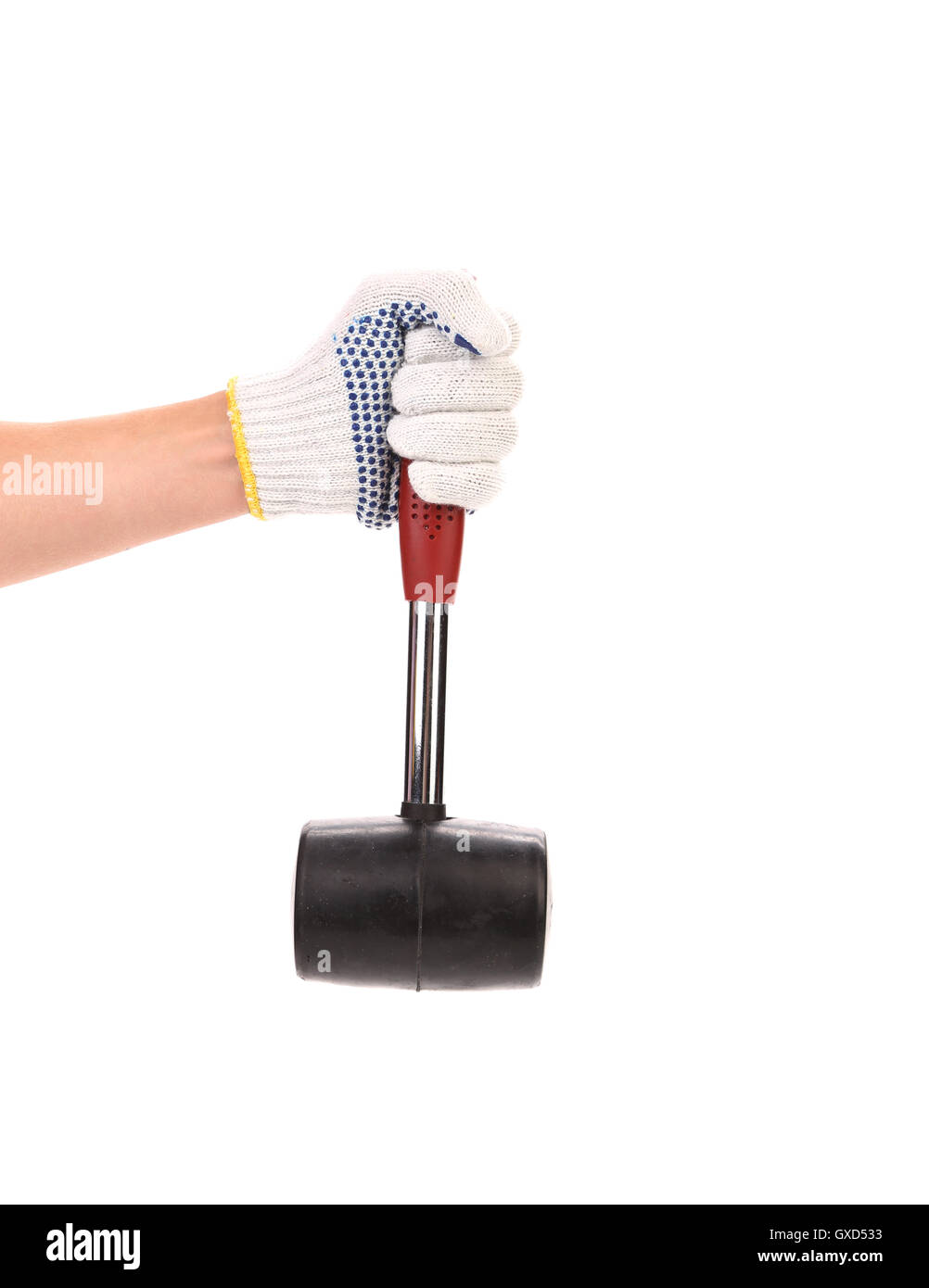 Hand holding hammer on white background Stock Photo - Alamy