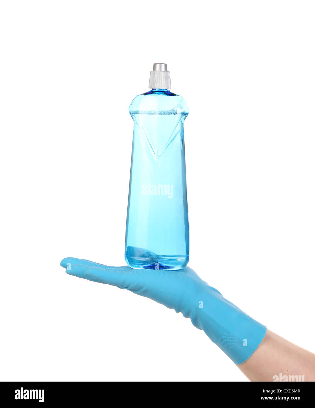 Bottle on a hand in gloves Stock Photo Alamy