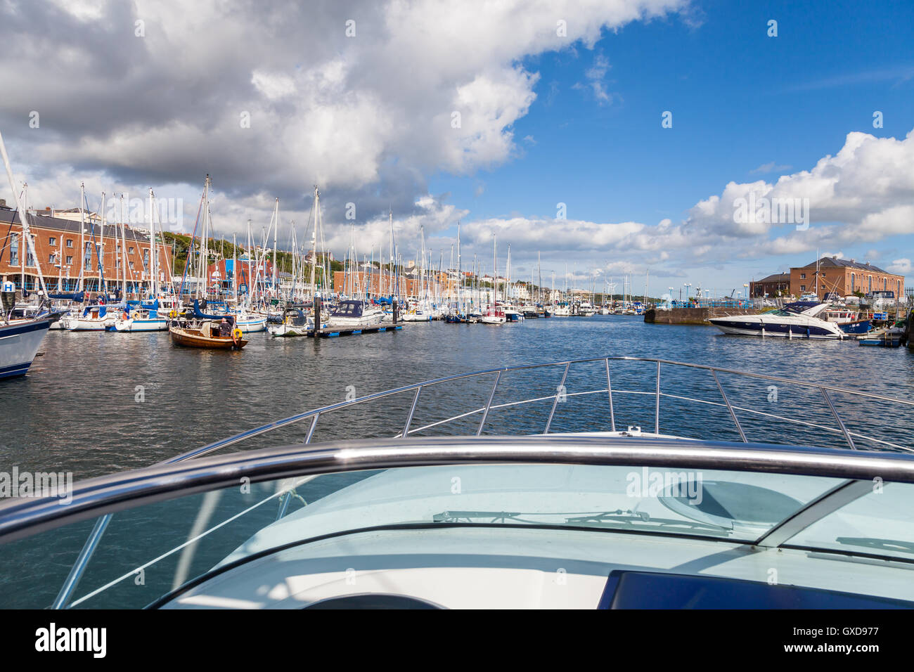 Milford Haven Marina from inside a motor cruiser Stock Photo Alamy