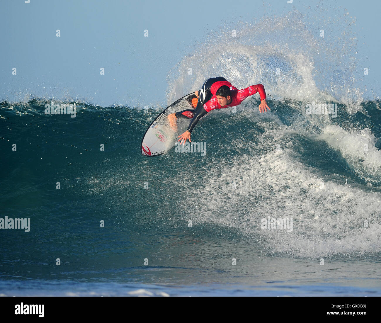 Contestants surf the waves of Jeffreys Bay, South Africa in the Annual JBay Open surf contest