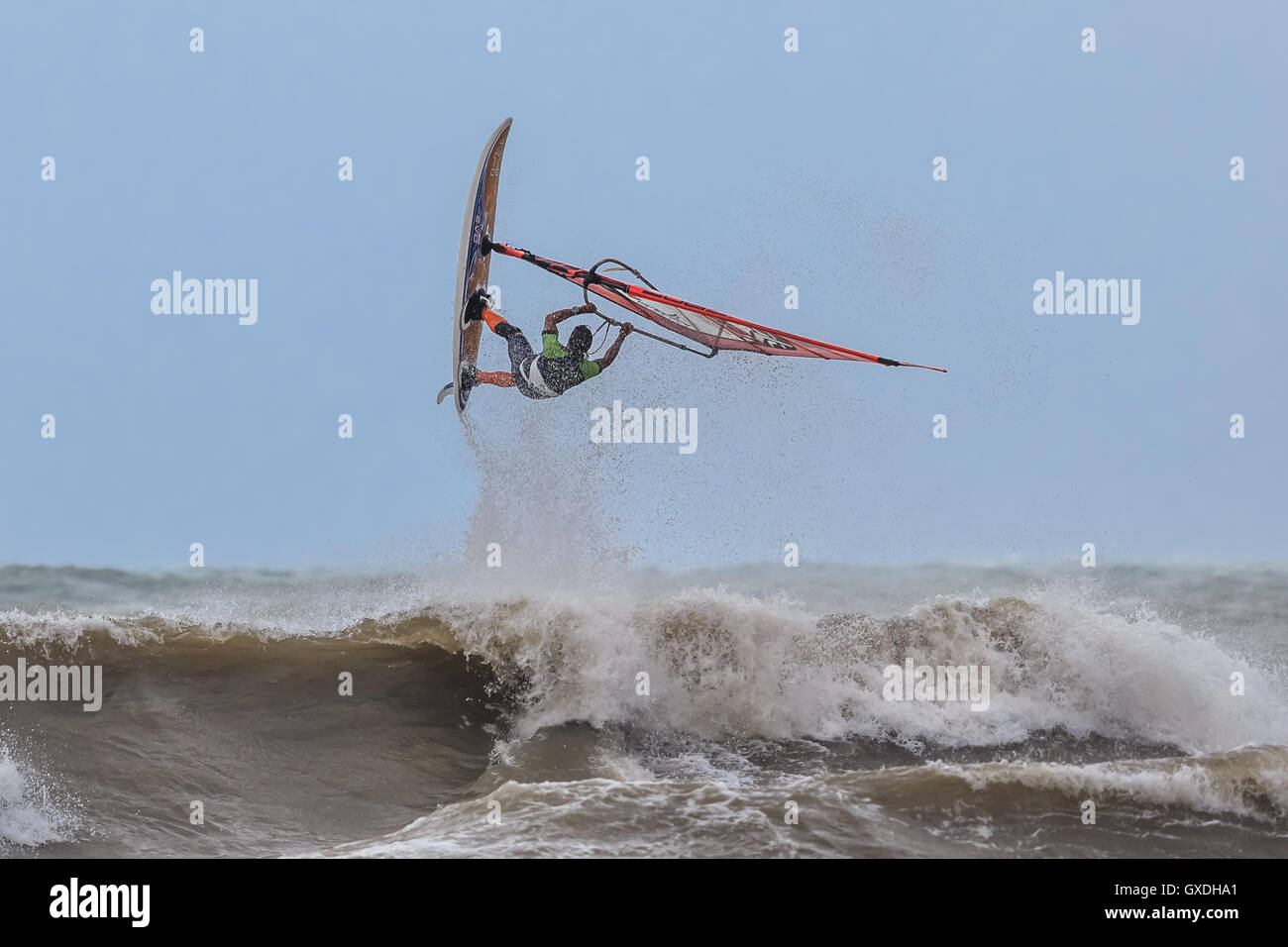 Flying the waves windsurfing Stock Photo