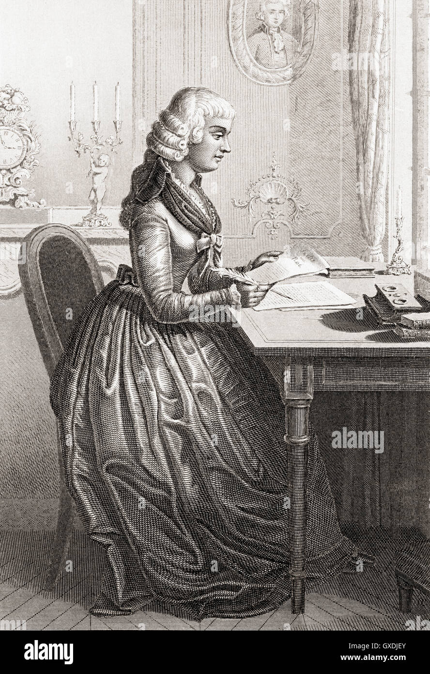 Madame Roland née Marie-Jeanne Phlippon, aka Jeanne Manon Roland, 1754 – 1793, was, together with her husband Jean-Marie Roland de la Platière, a supporter of the French Revolution and influential member of the Girondist faction. Stock Photo