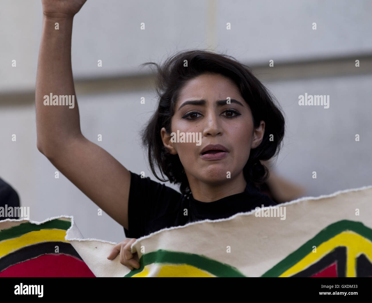 Activists gather outside the Los Angeles police department headquarters to protest the shooting of Alton Sterling in Baton Rouge  Featuring: Atmosphere Where: Los Angeles, California, United States When: 13 Jul 2016 Stock Photo