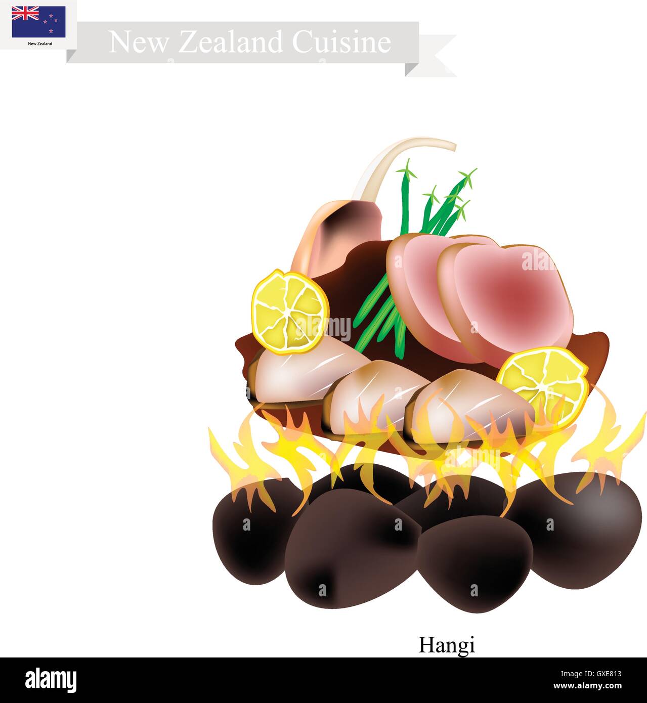 New Zealand Cuisine, Illustration of Hangi or Traditional Maori Food ...