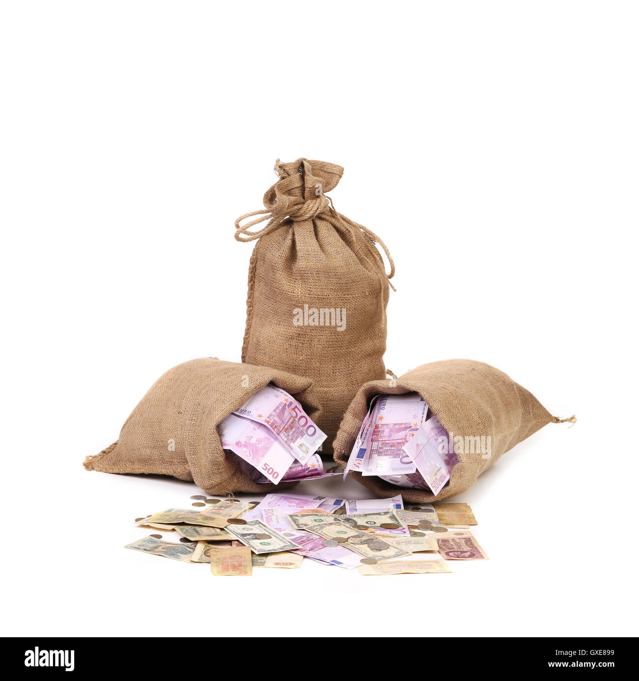 Bags of euro on coins Stock Photo Alamy
