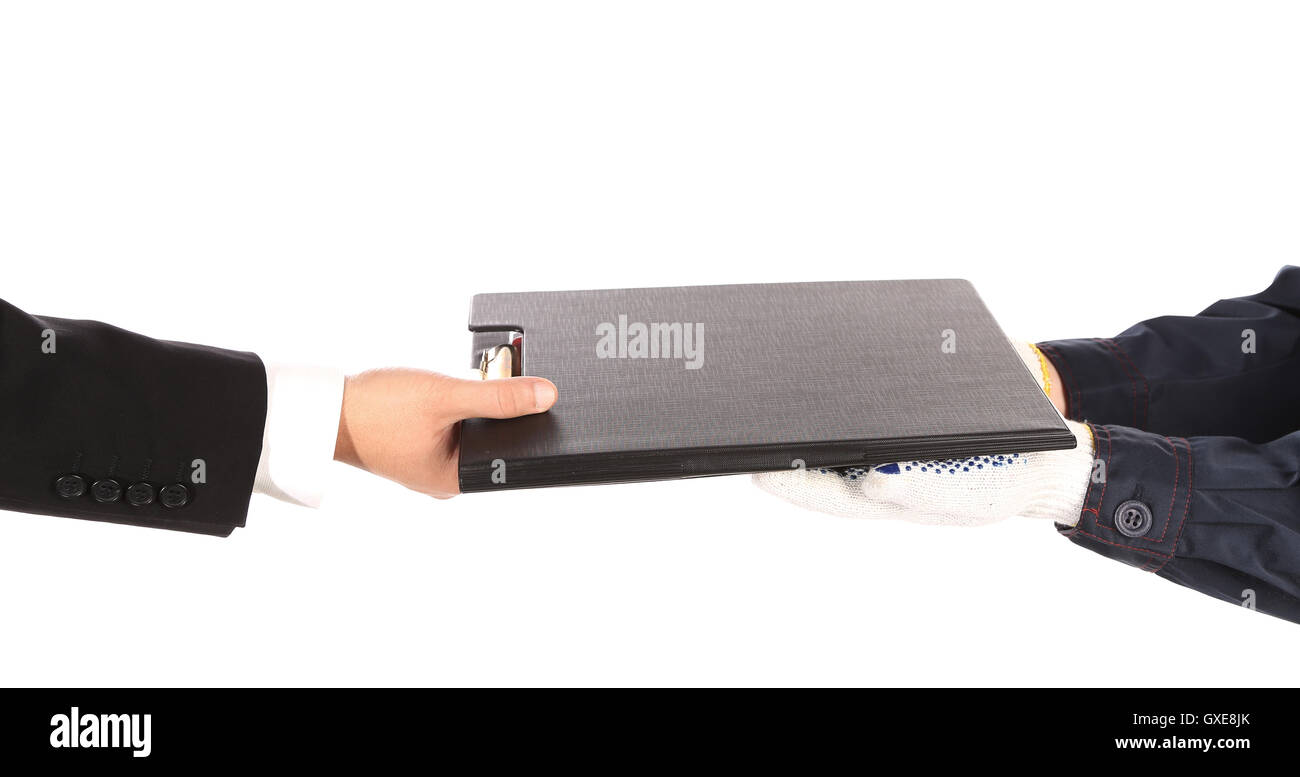man-giving-folder-into-hands-in-gloves-stock-photo-alamy