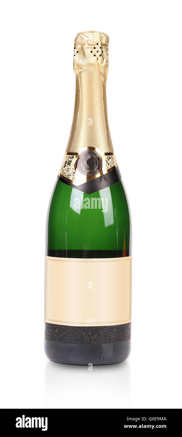 Green bottle of champagne with golden top Stock Photo - Alamy