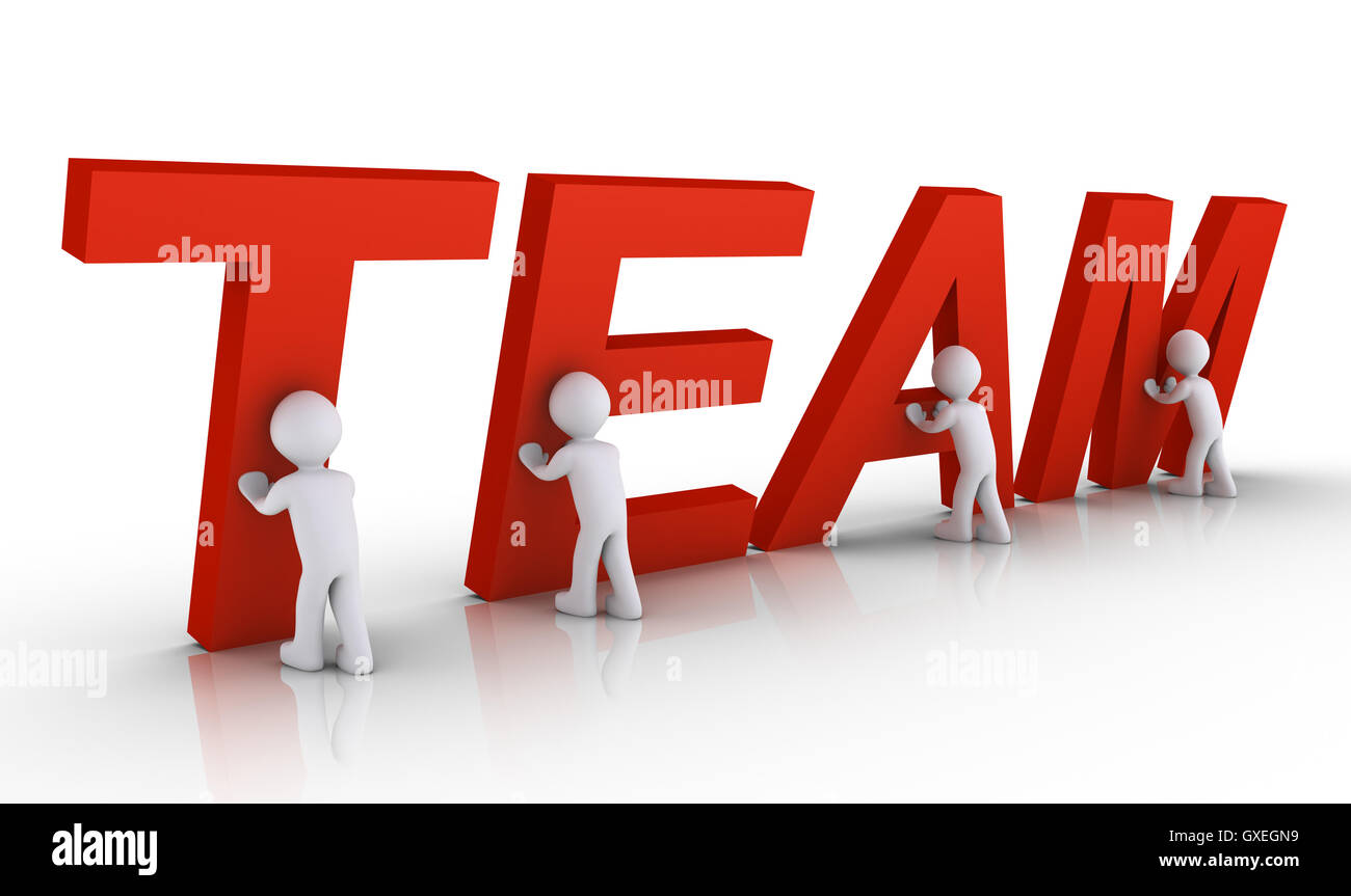 Four people raising Team letters Stock Photo - Alamy