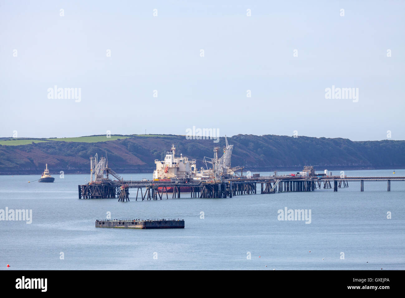 Oil terminal at Milford Haven, Pembrokeshire, Wales. Stock Photo
