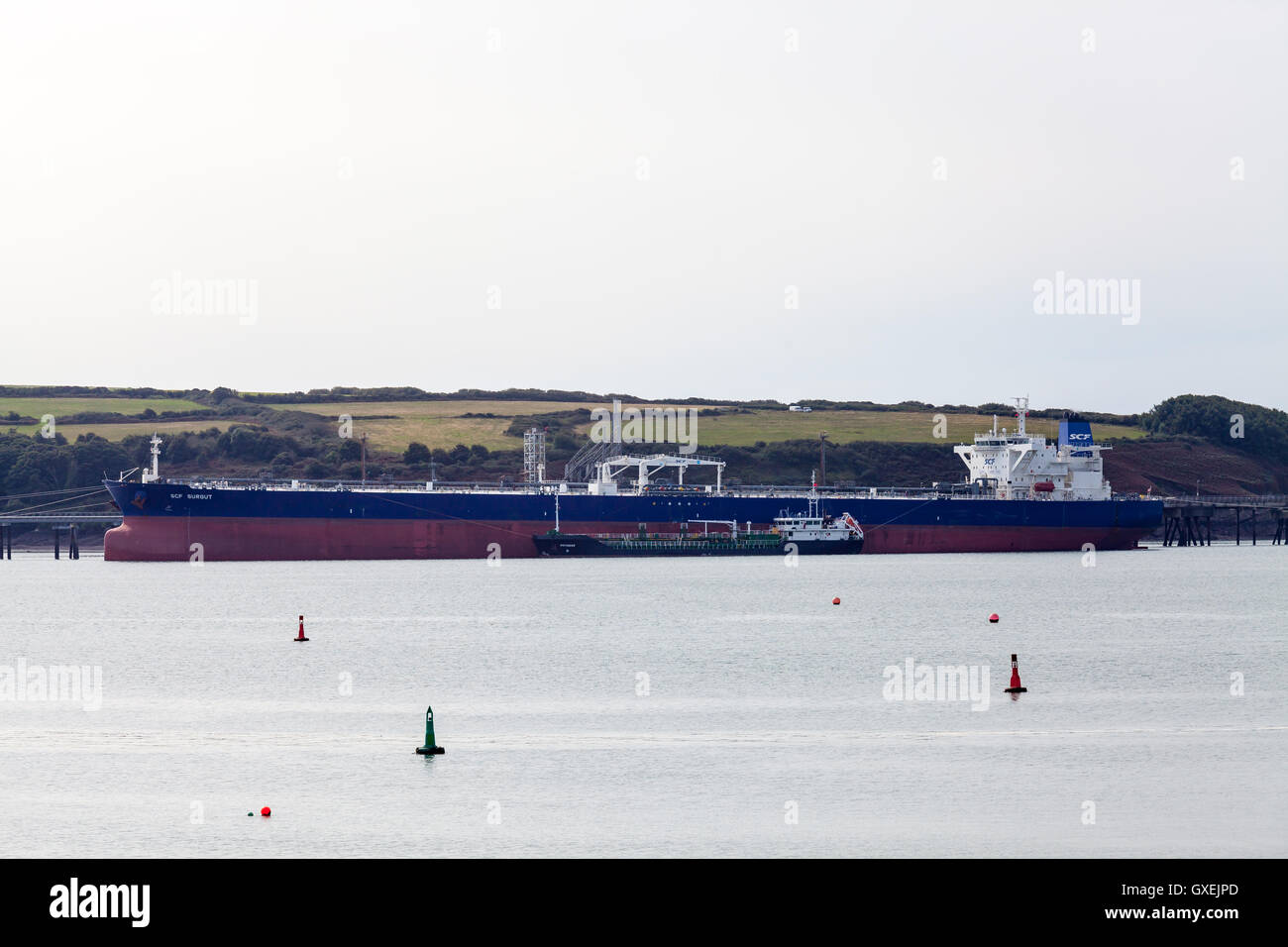 Oil tanker at Milford Haven, Pembrokeshire, Wales. Stock Photo