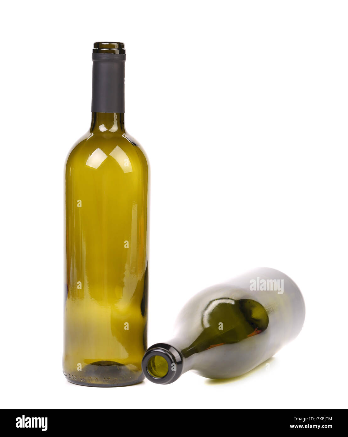 Two empty bottles. Champagne and wine Stock Photo Alamy