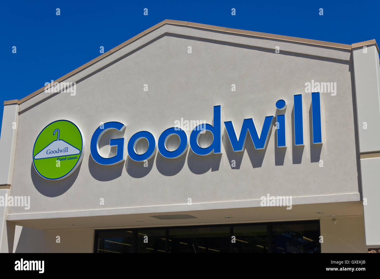 Indianapolis - Circa June 2016: A Goodwill Store. In 2015, Goodwill helped more than 26.4 million people train for careers IV Stock Photo