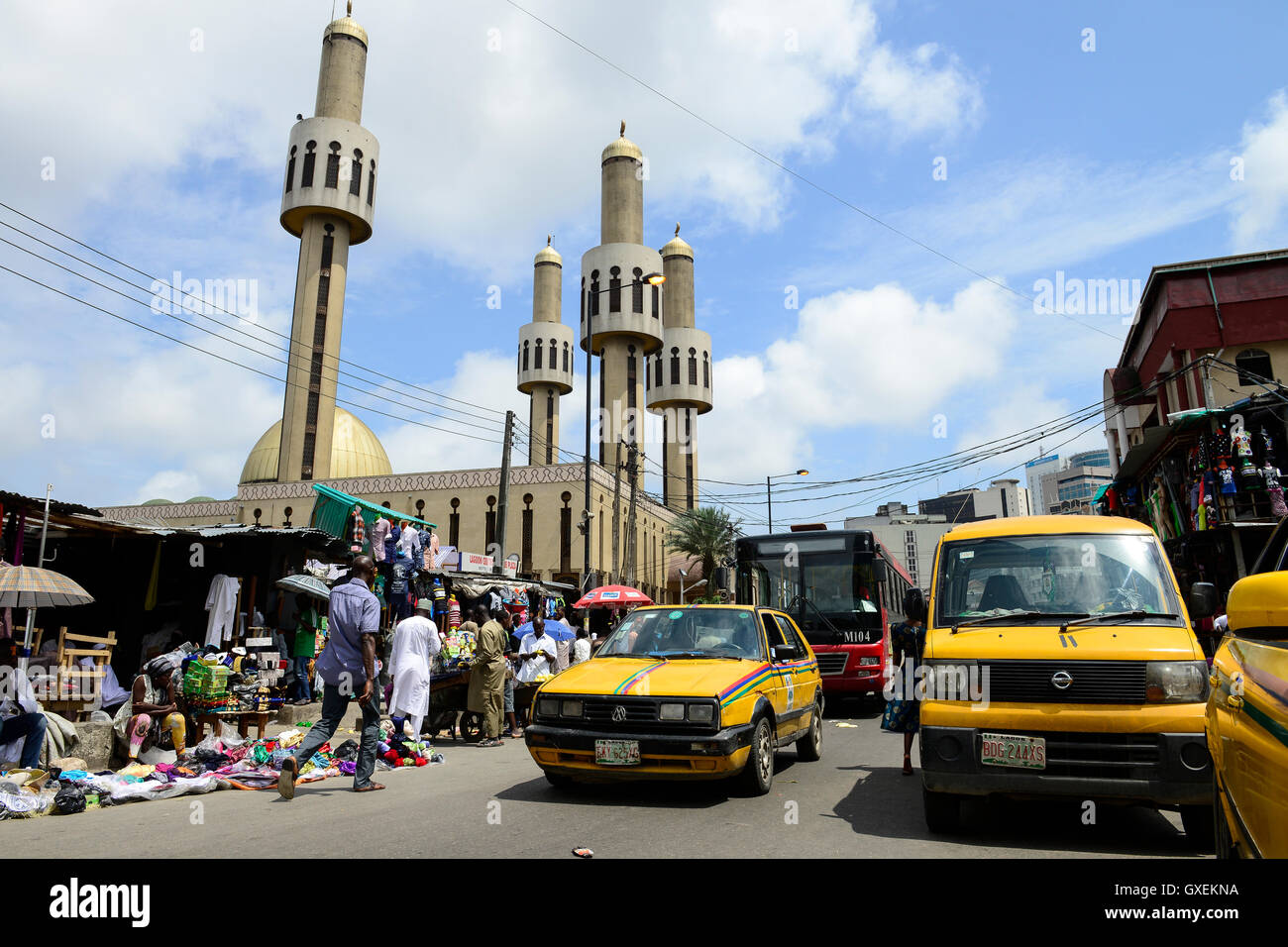 NIGERIA, City Lagos, central mosque and market street Stock Photo