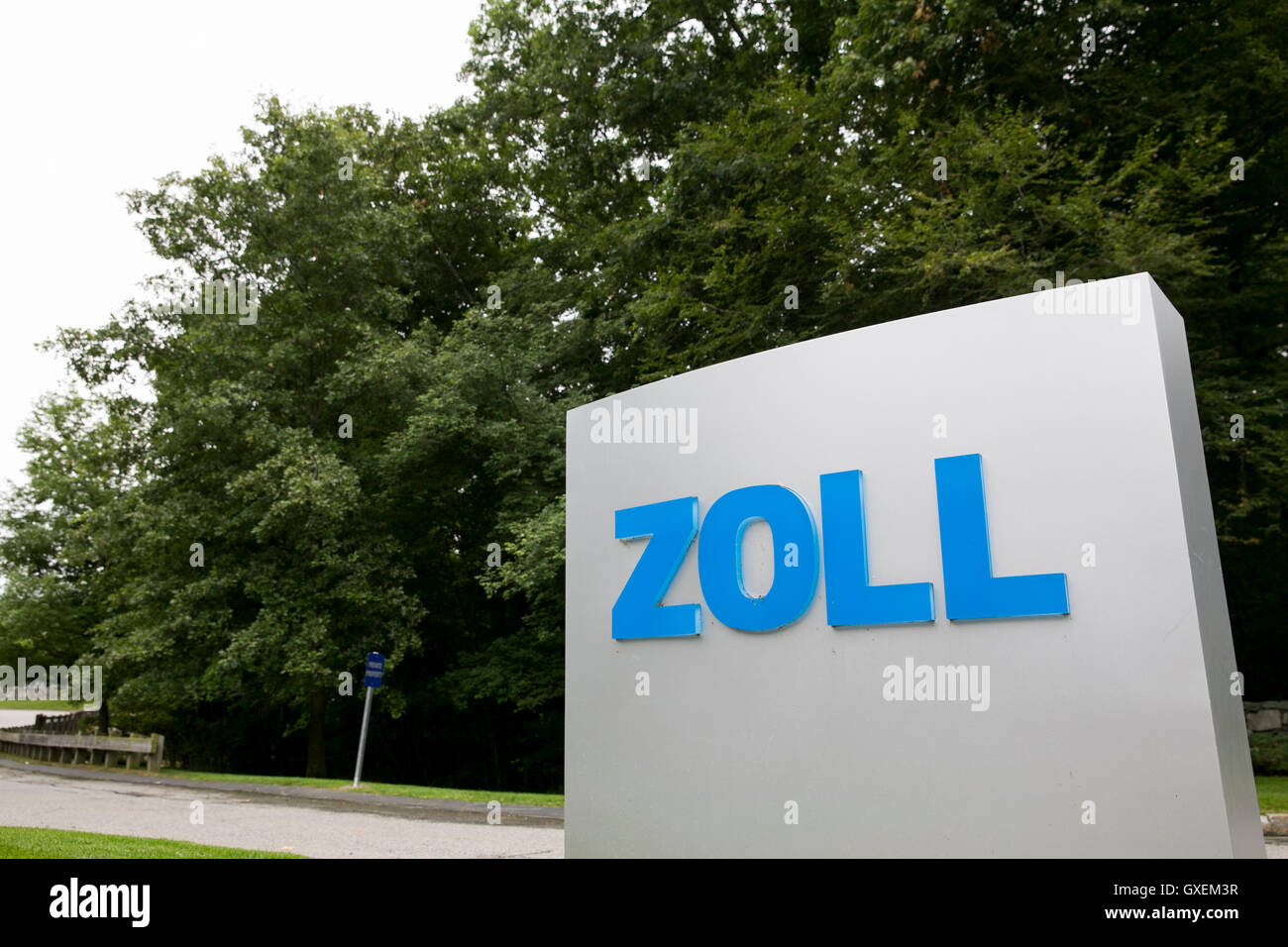 A logo sign outside of the headquarters of the ZOLL Medical Corporation