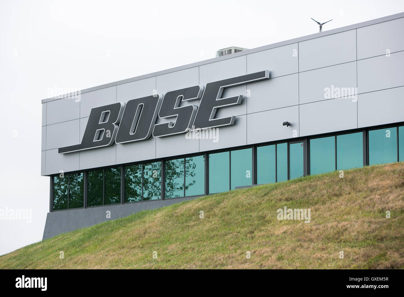 A logo sign outside of the headquarters of the Bose Corporation in Framingham, Massachusetts on August 13, 2016. Stock Photo