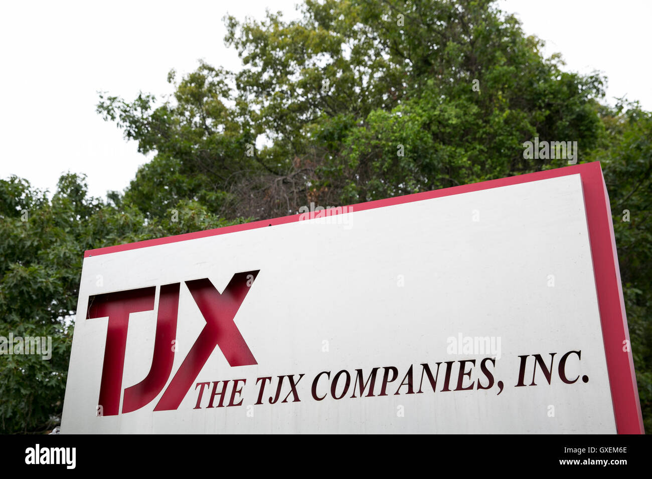 A logo sign outside of the headquarters of The TJX Companies, Inc., in Framingham, Massachusetts