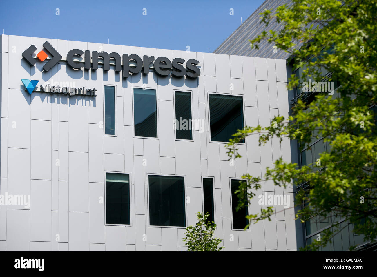 A logo sign outside of a facility occupied by Cimpress N.V., the parent  company of Vistaprint, in Waltham, Massachusetts on Augu Stock Photo - Alamy