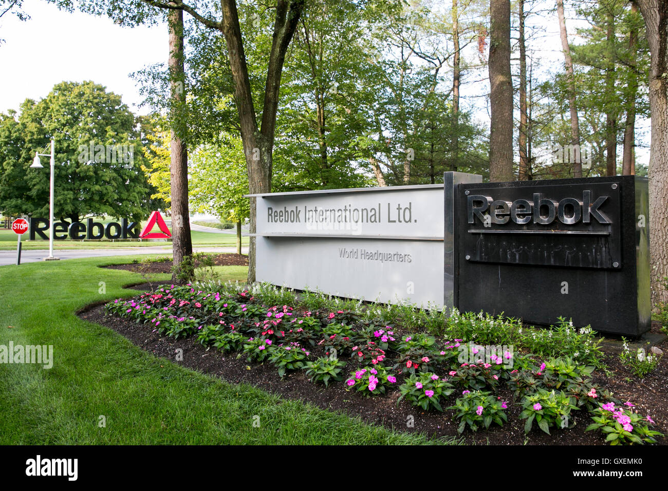 A logo sign outside of the headquarters of Reebok International Ltd., in  Canton, Massachusetts on August 14, 2016 Stock Photo - Alamy