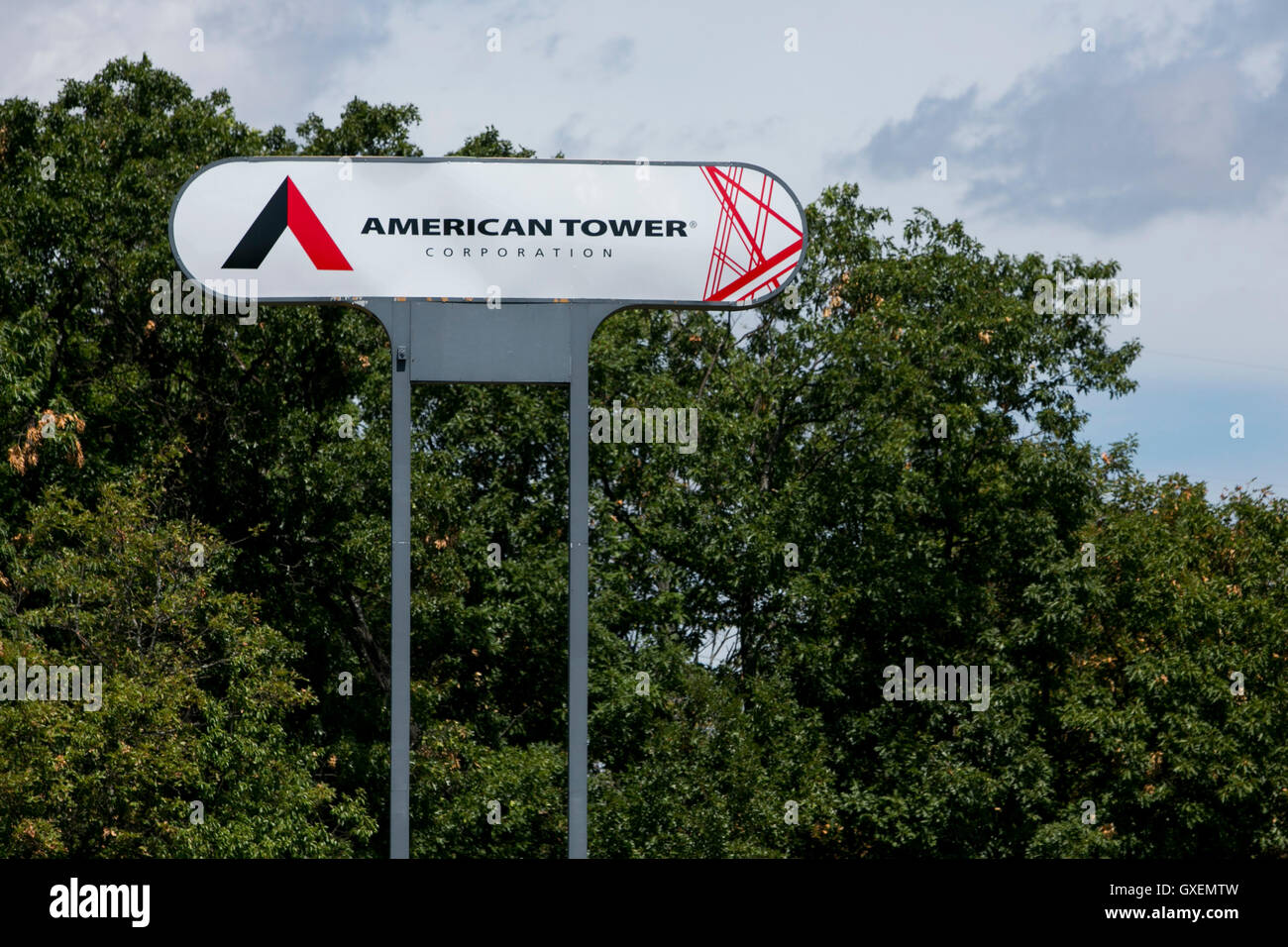 A logo sign outside of a facility occupied by the American Tower Corporation in Woburn, Massachusetts on August 14, 2016. Stock Photo