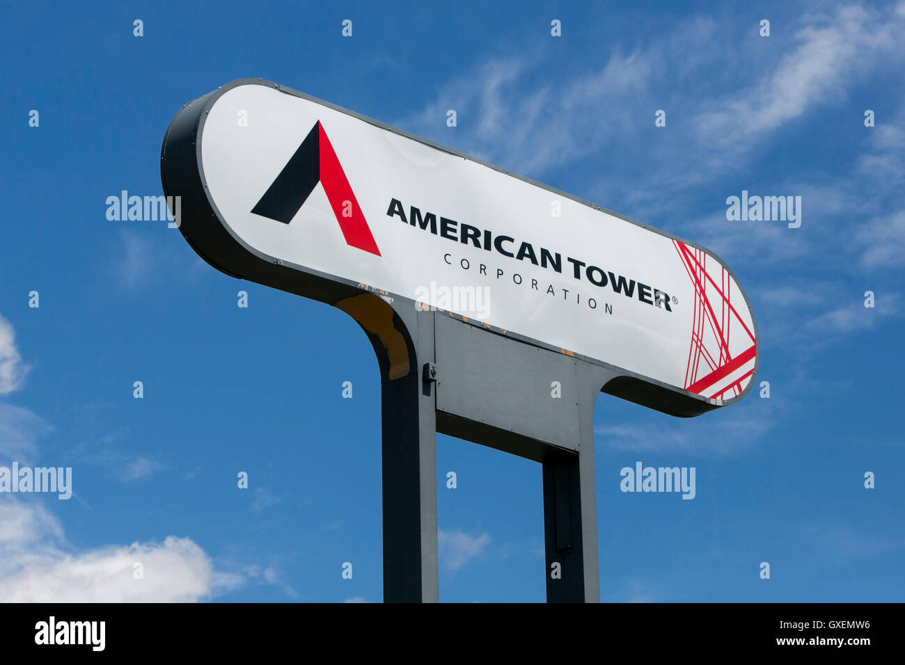 A logo sign outside of a facility occupied by the American Tower Corporation in Woburn, Massachusetts on August 14, 2016. Stock Photo