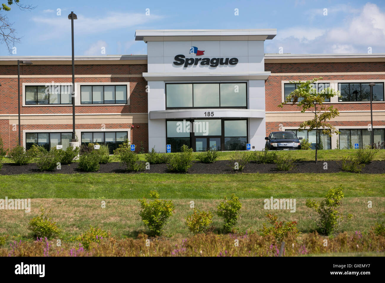 A logo sign outside of the headquarters of Sprague Energy in Portsmouth