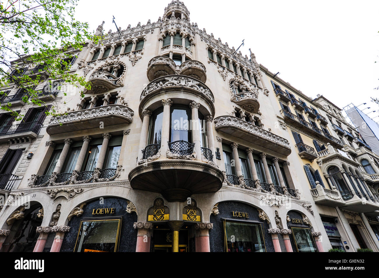 Spain, Barcelona. The Casa Lleó-Morera is a building designed by Lluís Domènech i Montaner. Stock Photo