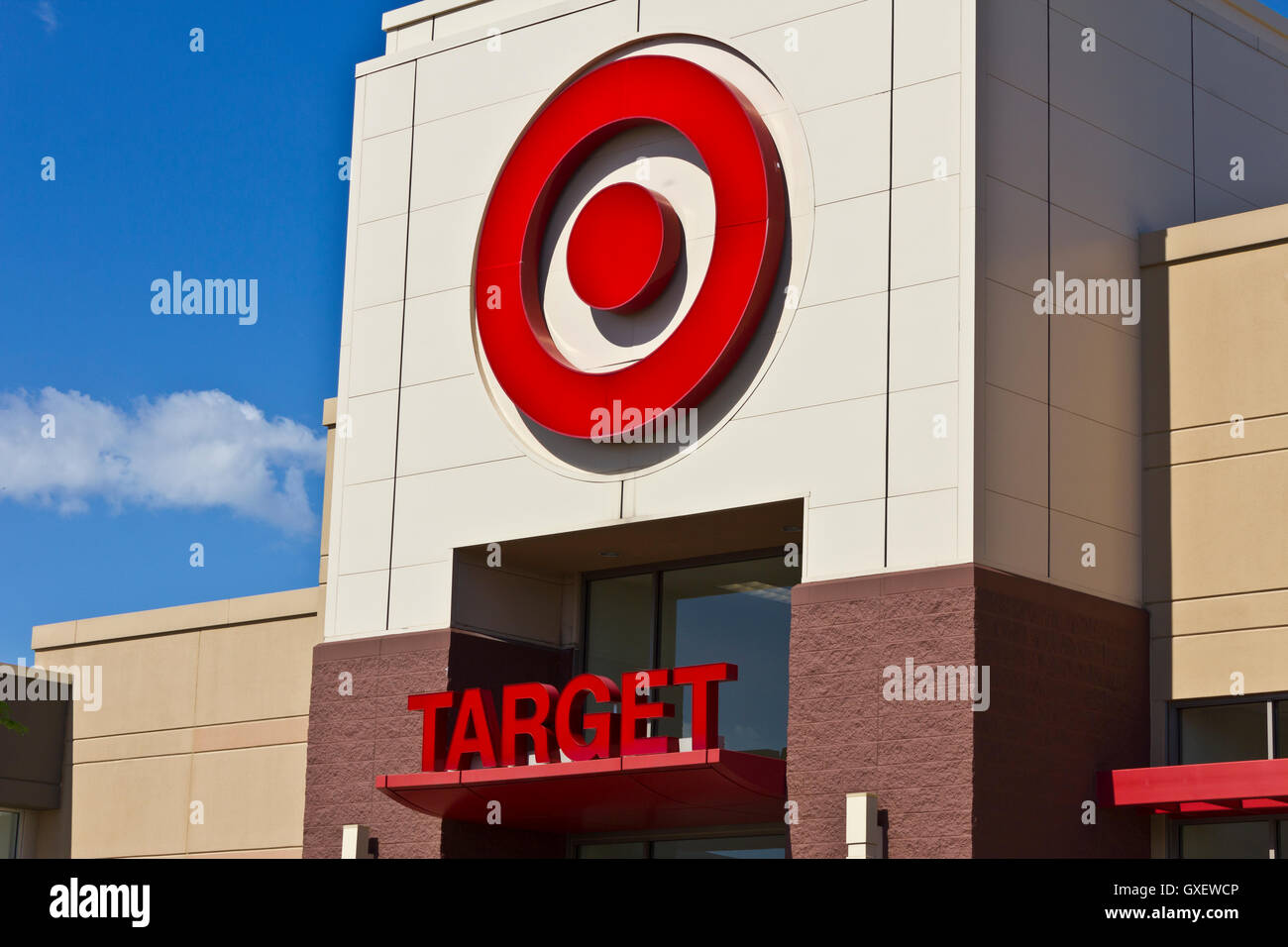 Indianapolis - Circa June 2016: Target Retail Store. Target Sells Home Goods, Clothing and Electronics V Stock Photo